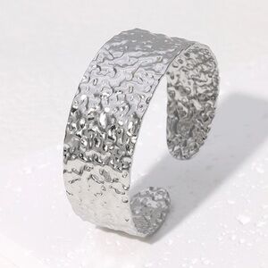 Silver Plated Hammered Stainless Steel Cuff Bracelet